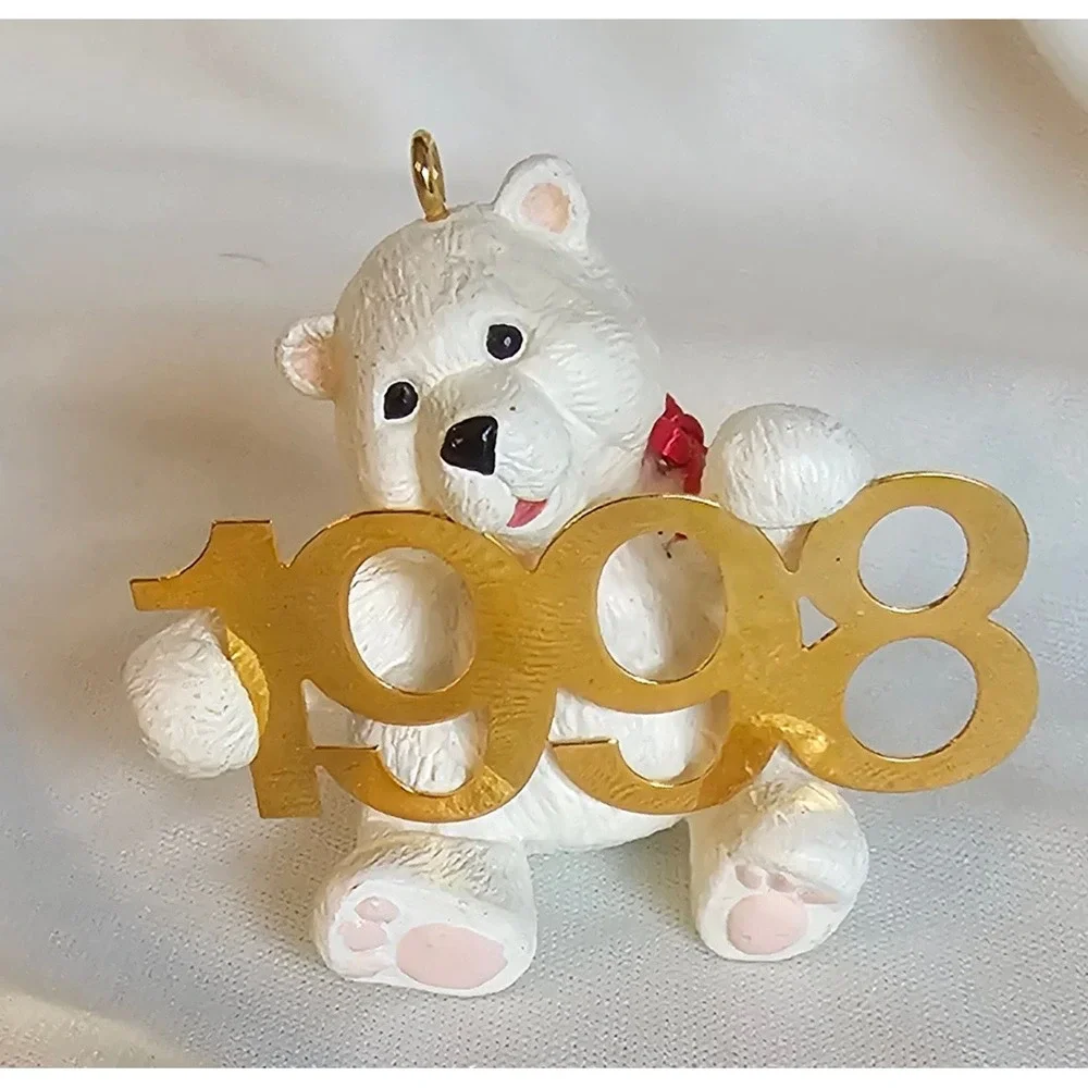 VTG Hallmark Ornament 1998 White Polar Bear Gold Date Commemorative